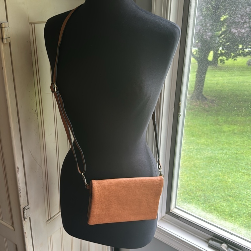 Joy Susan Elegant Tan Leather Wallet Crossbody Bag